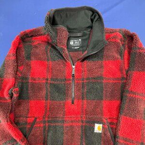 Carhartt Loose Fit Fleece Pullover Red black Flannel Size Medium 0J6443-M